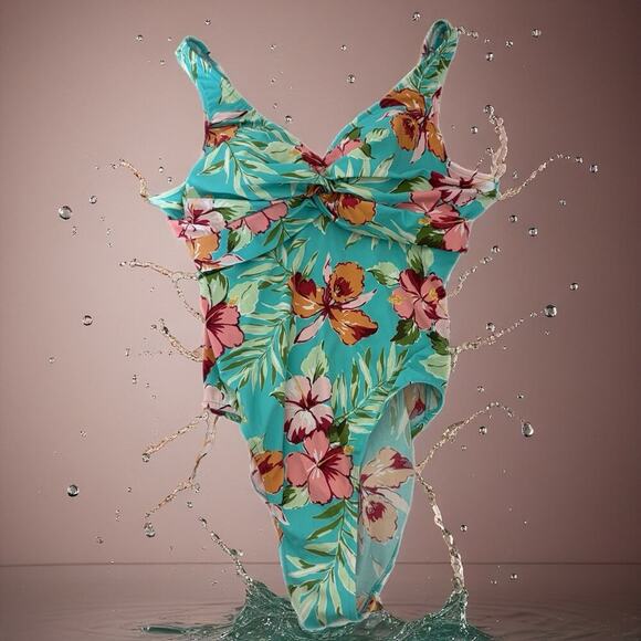 Islander one piece swimsuit size 18 floral hibiscus tropical rushed beach pool - Picture 1 of 8